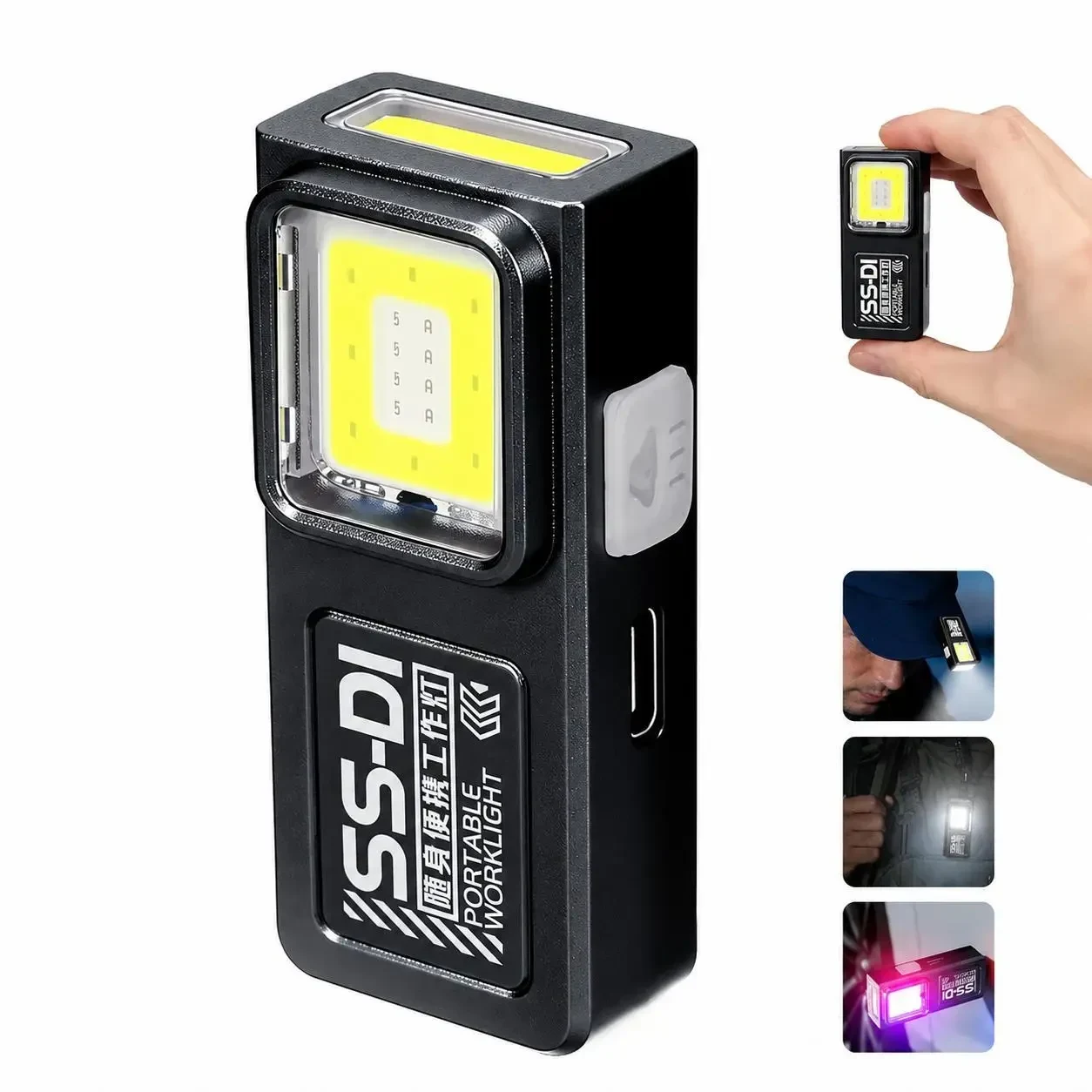 Міні LED COB ліхтарик акумуляторний USB Type-C з магнітом та кліпсою, кишеньковий EDC ліхтар 4 режими, Чорний