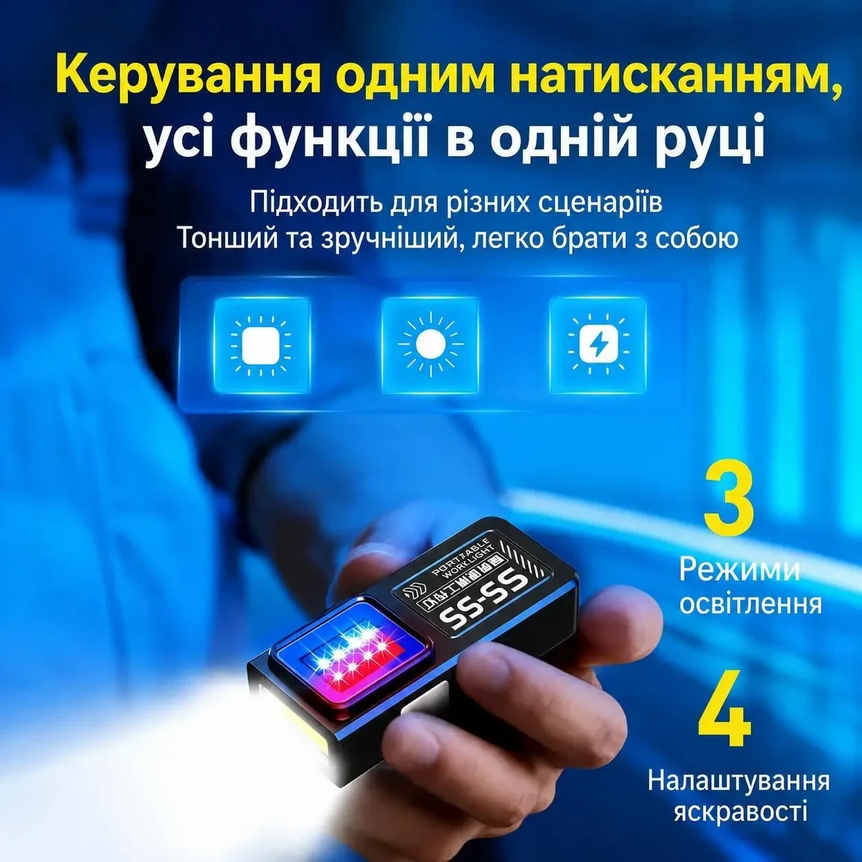 Міні LED COB ліхтарик акумуляторний USB Type-C з магнітом та кліпсою, кишеньковий EDC ліхтар 4 режими, Чорний
