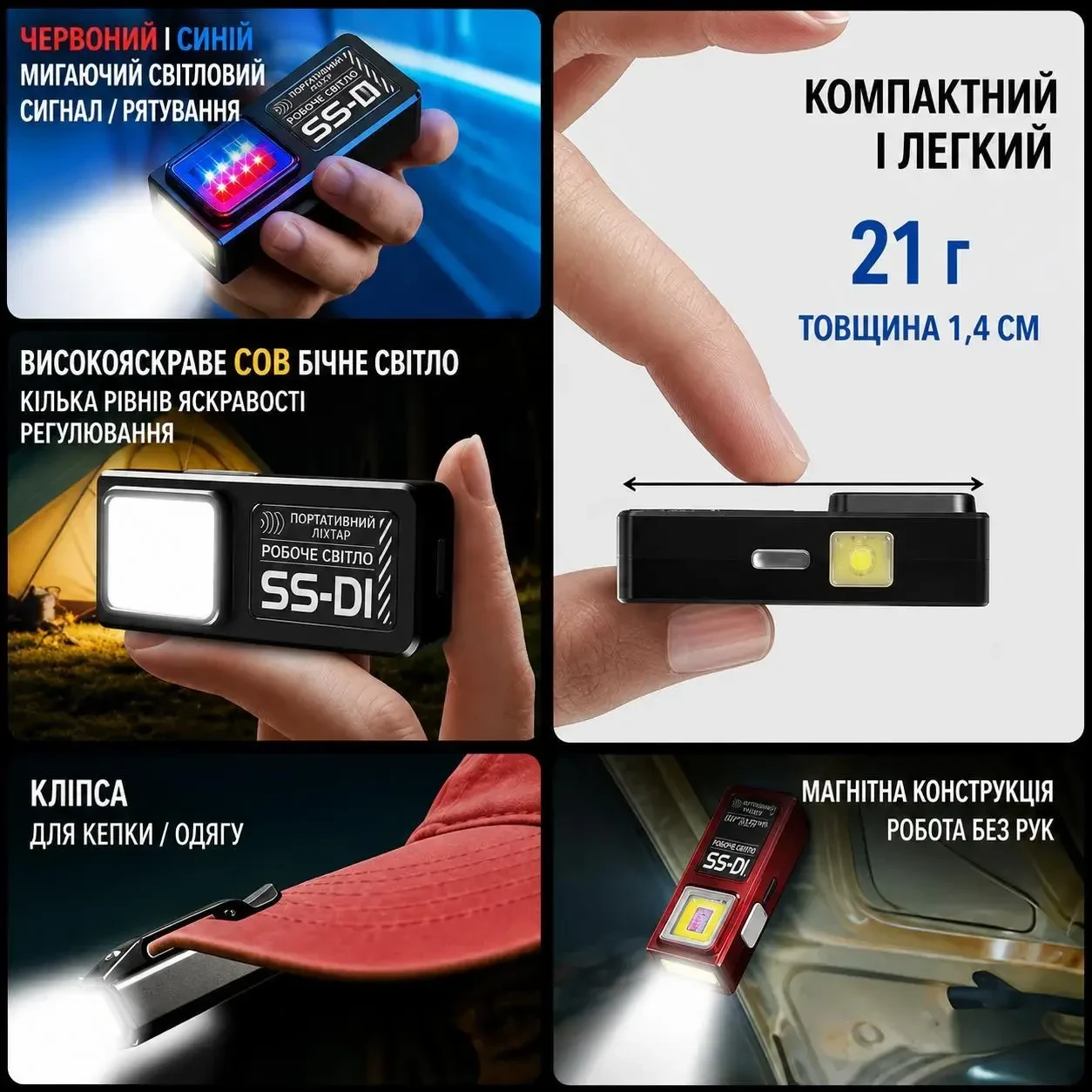 Міні LED COB ліхтарик акумуляторний USB Type-C з магнітом та кліпсою, кишеньковий EDC ліхтар 4 режими, Чорний