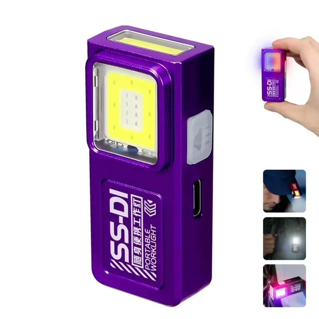 Міні LED COB ліхтарик акумуляторний USB Type-C з магнітом та кліпсою, кишеньковий EDC ліхтар 4 режими, Фіолетовий