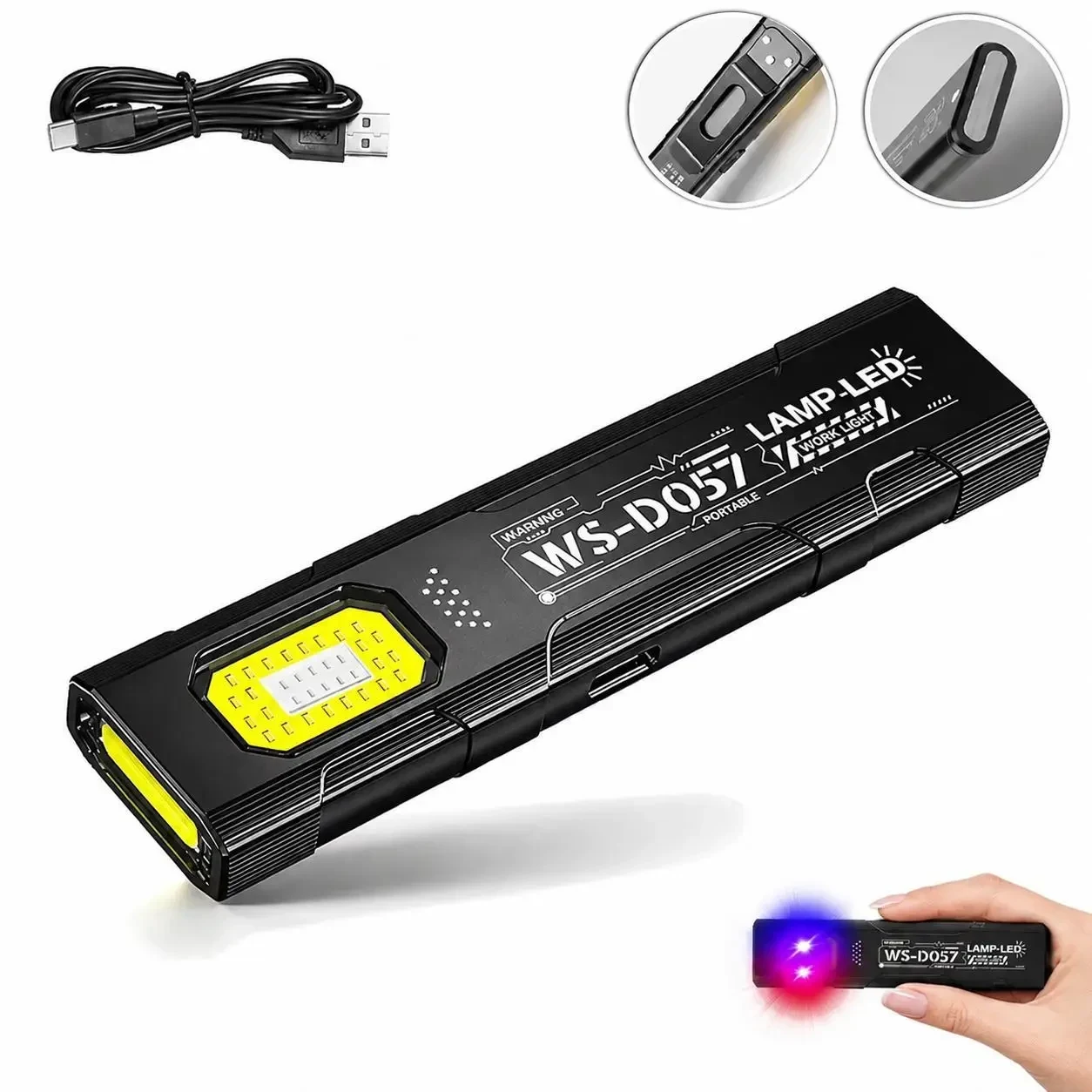 Ліхтарик EDC BauTech S555 550 лм з USB Type-C, акумулятор 400 мА·год, 5 режимів, COB, червоно-синій стробоскоп, магніт і кліпса