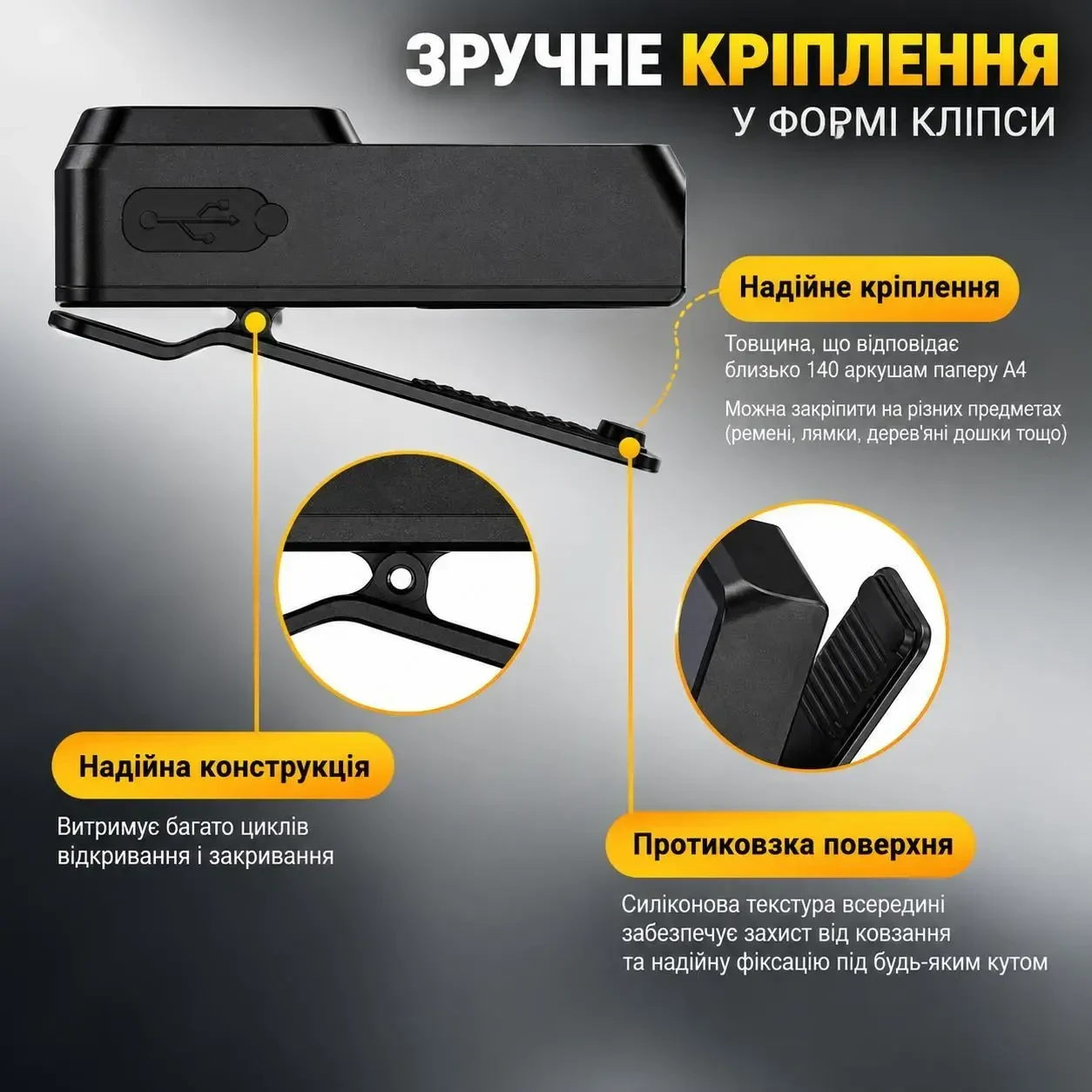 Ліхтарик EDC акумуляторний Smiling Shark TIP-7070, 6 режимів, COB, USB Type-C, магніт і кліпса, датчик руху, Чорний
