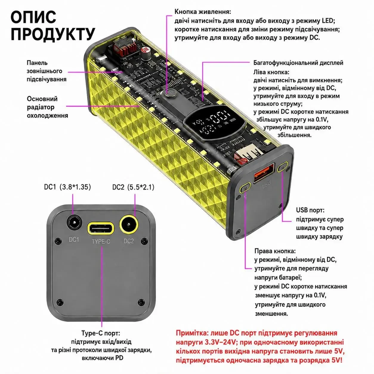 Корпус для складання Power Bank 65W на 8 акумуляторів 18650, підтримка заряджання ноутбуків, PD 3.1, USB, Type-C, DC 3.3-24V,