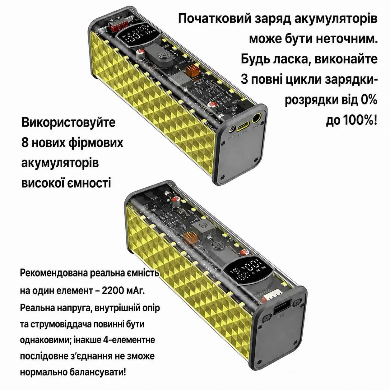 Корпус для складання Power Bank 65W на 8 акумуляторів 18650, підтримка заряджання ноутбуків, PD 3.1, USB, Type-C, DC 3.3-24V,