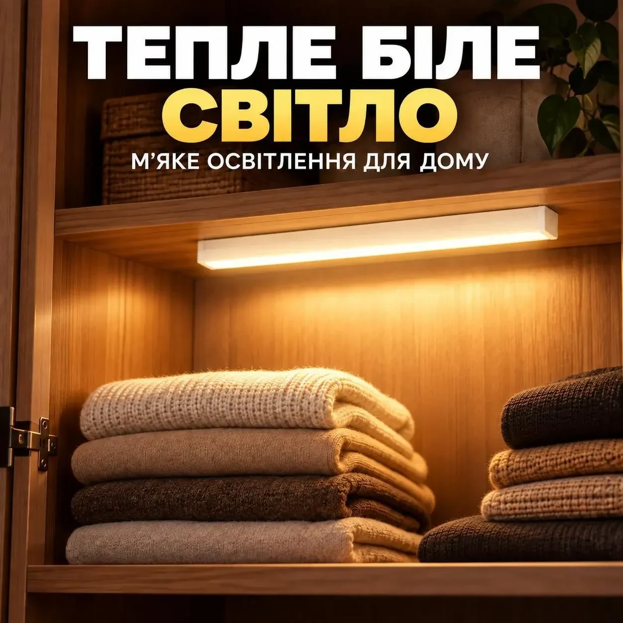 Бездротовий LED-світильник із датчиком руху 30 см, 21 LED, тепле світло, акумулятор 800 мА·год, Type-C