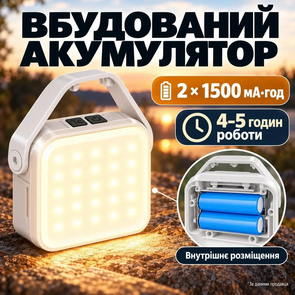 Акумуляторний LED-світильник Bautech 5 Вт 450 лм із сонячною панеллю та функцією павербанка, 3 відтінки світла, USB-C, білий