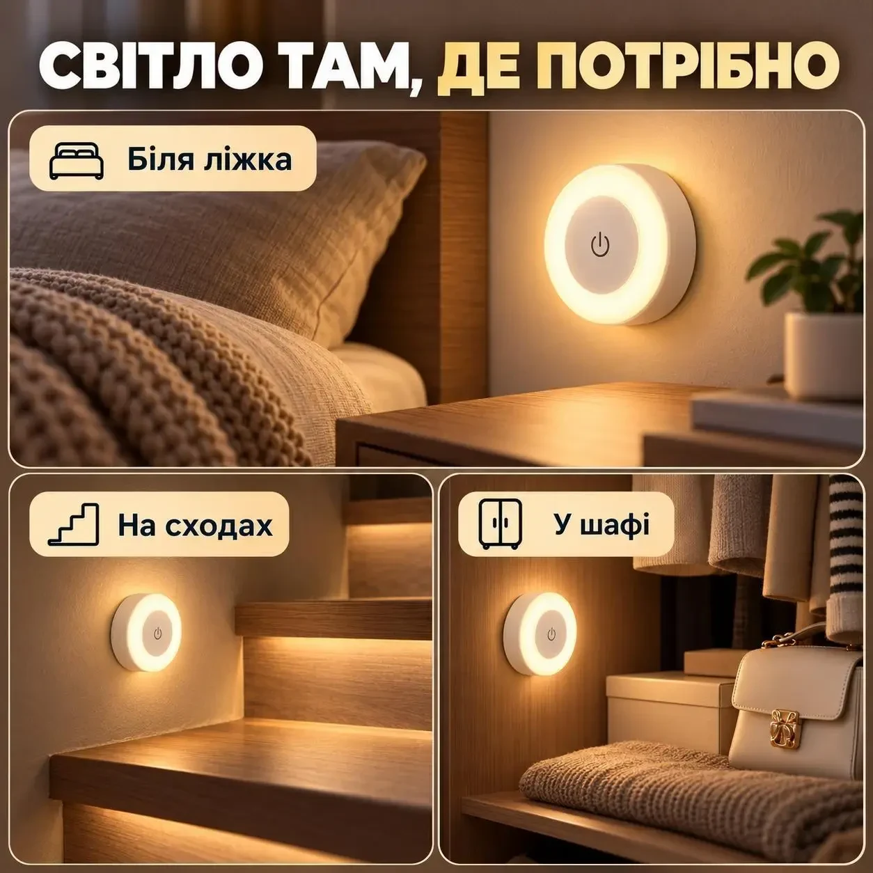 Акумуляторний LED-нічник із сенсорним керуванням і магнітним кріпленням, тепле світло, USB-C, білий
