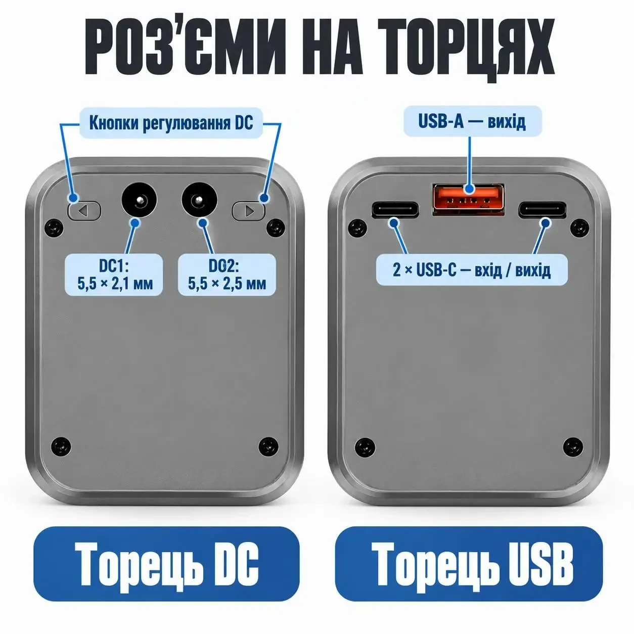 Корпус для складання павербанка 8×21700, PD 100 Вт, 2×USB-C, USB-A, DC 3,3–24 В, LED-освітлення, чорний, без акумуляторів